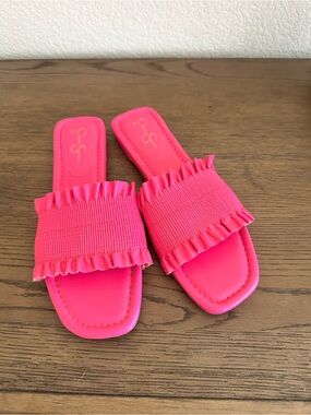 Jessica Simpson Neon Pink Ruffled Slide Mules